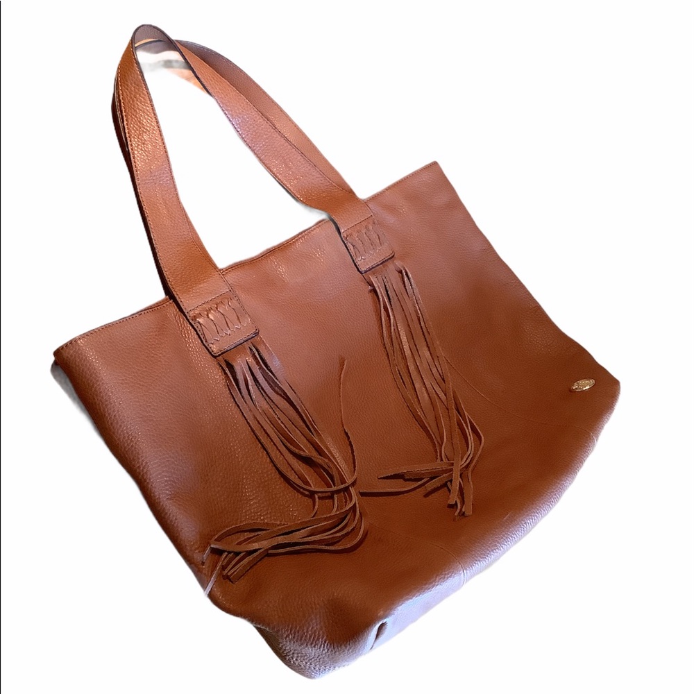 VINCE CAMUTO large leather fringe tote